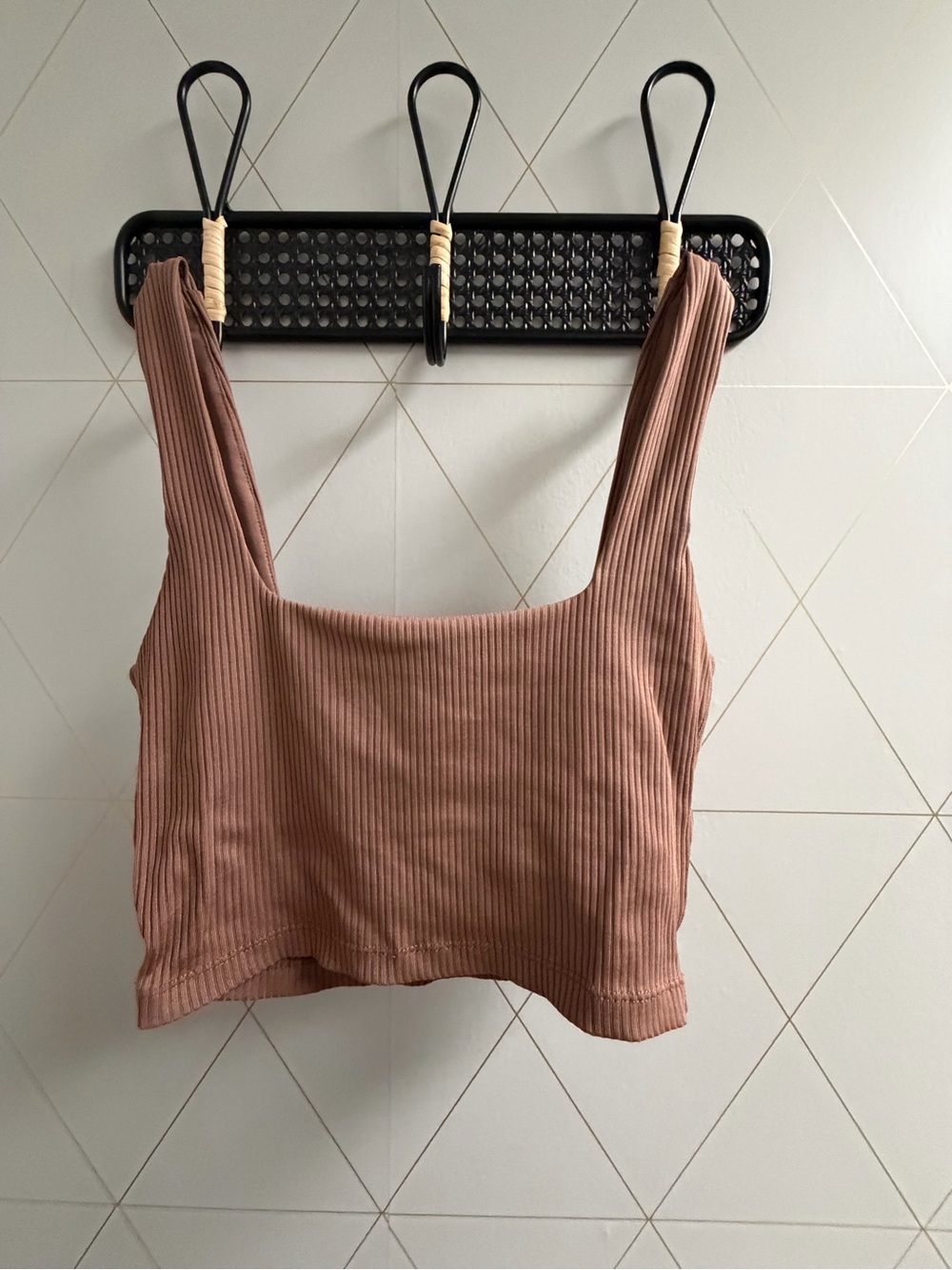Glyder Ribbed Square Neck Crop Tank - Taupe Brown